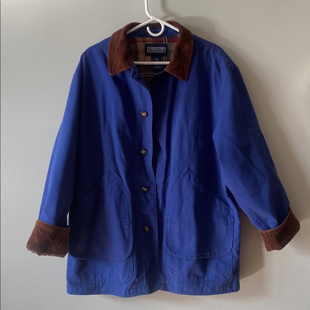 Vintage Lands' End Blue & Brown Barn Jacket Chore Coat